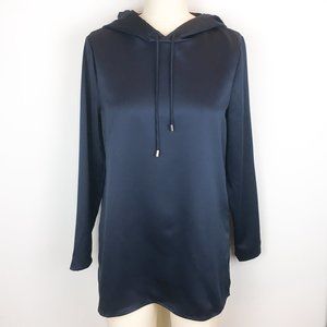 H Halston Navy Satin Pullover Blouse